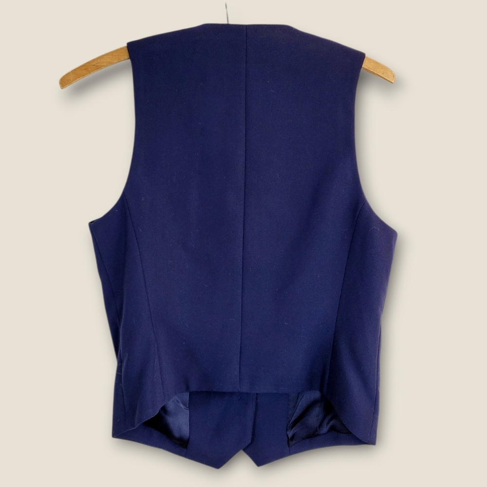 Mango Navy Blue Covered Button Placket Suiting Ve… - image 3